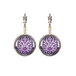Lila csokros népművészeti kapcsos fülbevaló