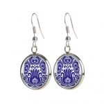 Kék tulipán csokros népművészeti fülbevaló