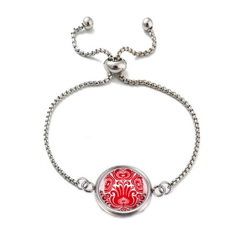 Piros tulipán csokros népművészeti karkötő