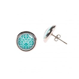 Türkiz csokros népművészeti betűzős fülbevaló